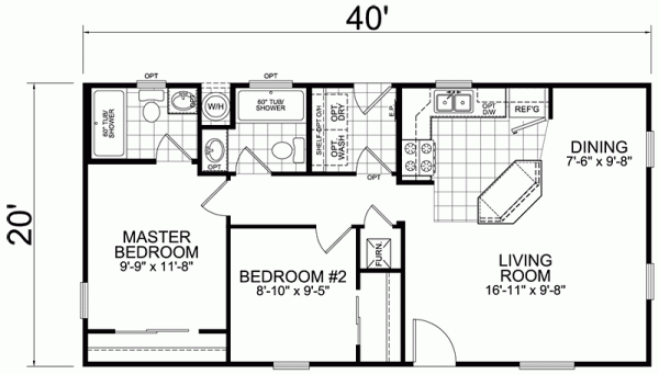 16 x 48: 2 Bed, 1 Bath, 744 sq. ft. $45,100