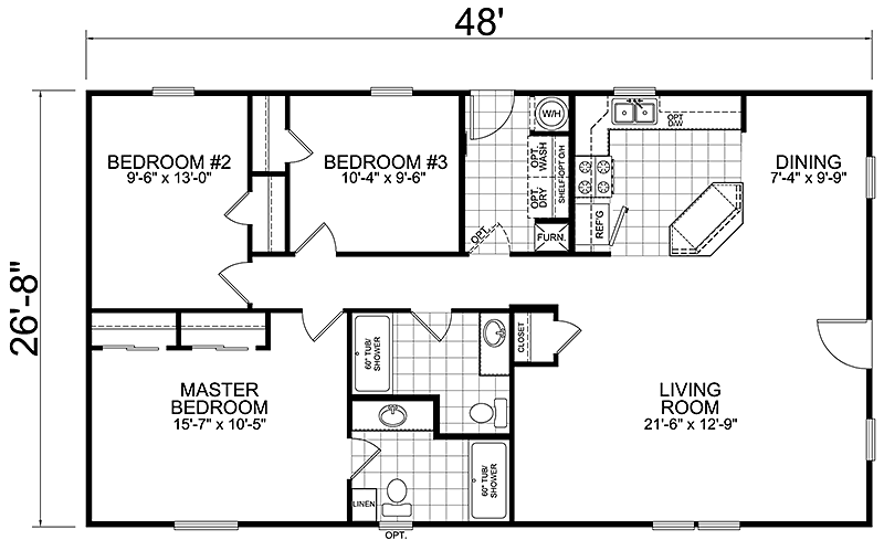 Rectangular House Plans 3 Bedroom 2 Bath
